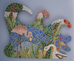 Plaque dcorative mosaque cygne hrons pte de verre